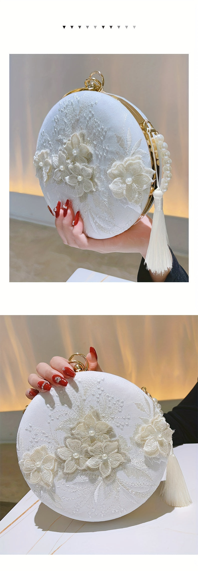 Floral Embroidery Round Evening Bag, Clutch Wedding Purse For Women, Party Banquet Flower Bag Hanfu Accessories