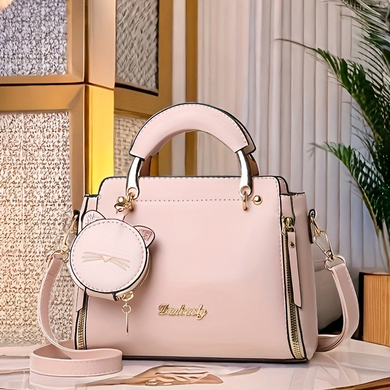 Elegant Shoulder Bag for Women, Casual Solid Color Messenger Bag with Removable Strap, Lightweight Zippered Handbag with Polyester Lining, Adjustable Strap, Edge Paint Detail, Business and Leisure Travel Tote