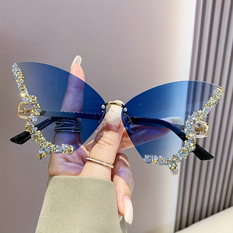 New butterfly-shaped rimless girl fashion glasses ladies exaggerated party party glasses