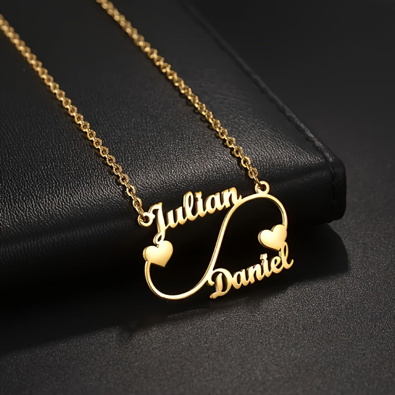 Personalisierte Halskette mit Herzanhänger von Julian Daniel, eleganter Schmuck im Boho-Stil aus 18 Karat vergoldetem Edelstahl mit personalisiertem Namen für Alltags- und Partyanlässe