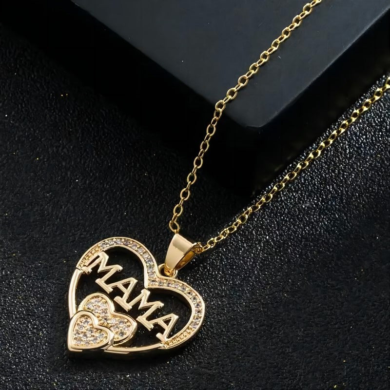 Kreative Mode Glänzendes Design Neue Liebe MAMA Halskette High-End Personalisierter Anhänger Mädchen Geburtstagsfeier Schmuck Jubiläumsgeschenk