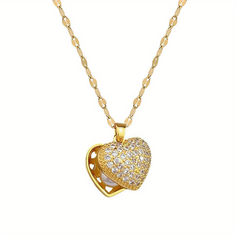 Exquisite and fashionable gorgeous peach heart pearl shell Zirconia pendant necklace, a gift for Christmas Eve, birthday gift for women, Christmas gift for family and friends