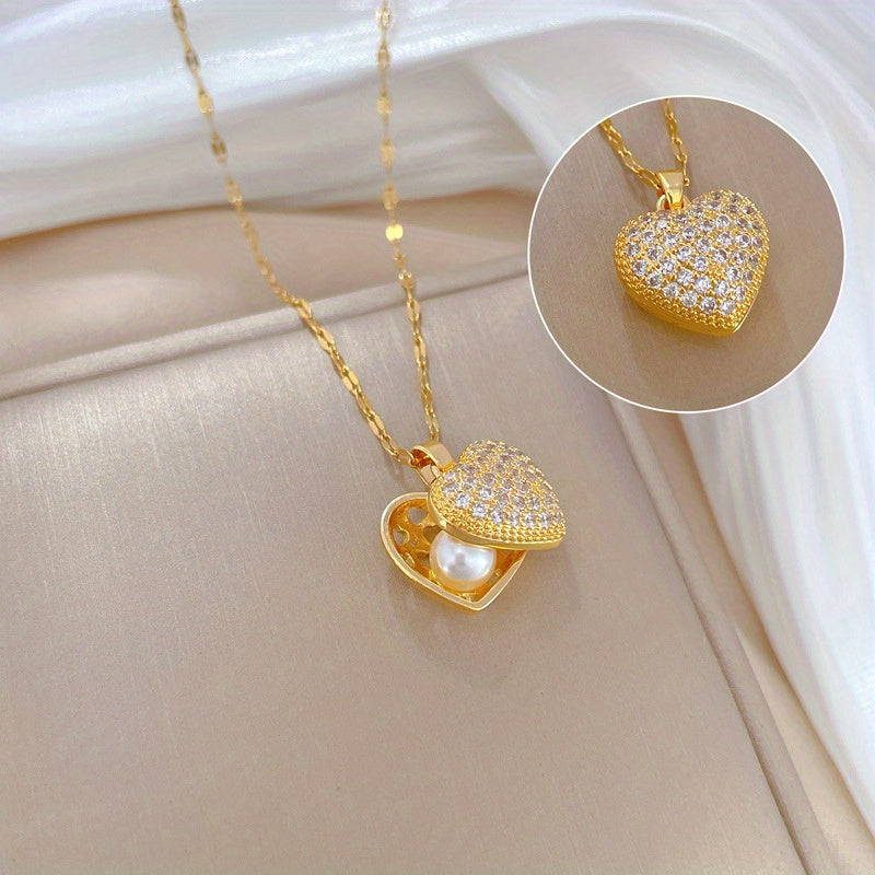 Exquisite and fashionable gorgeous peach heart pearl shell Zirconia pendant necklace, a gift for Christmas Eve, birthday gift for women, Christmas gift for family and friends
