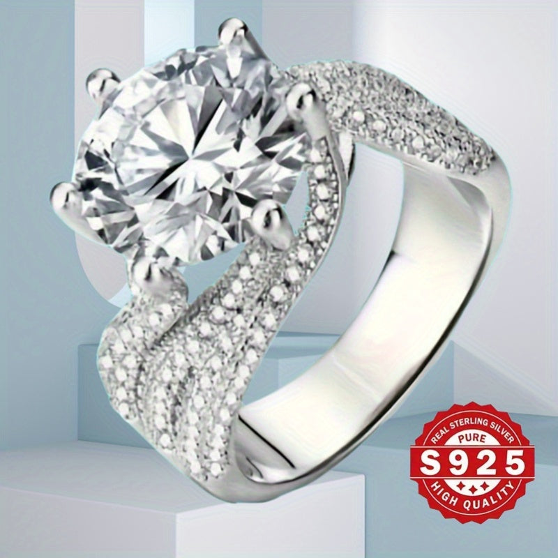 Luxurious 925 Silvery Engagement Ring with Zirconia- Perfect for Weddings, Anniversaries & Valentine's Day Gift