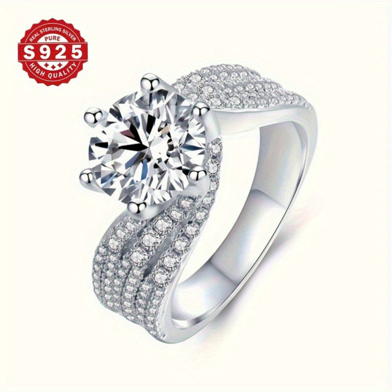 Luxurious 925 Silvery Engagement Ring with Zirconia- Perfect for Weddings, Anniversaries & Valentine's Day Gift
