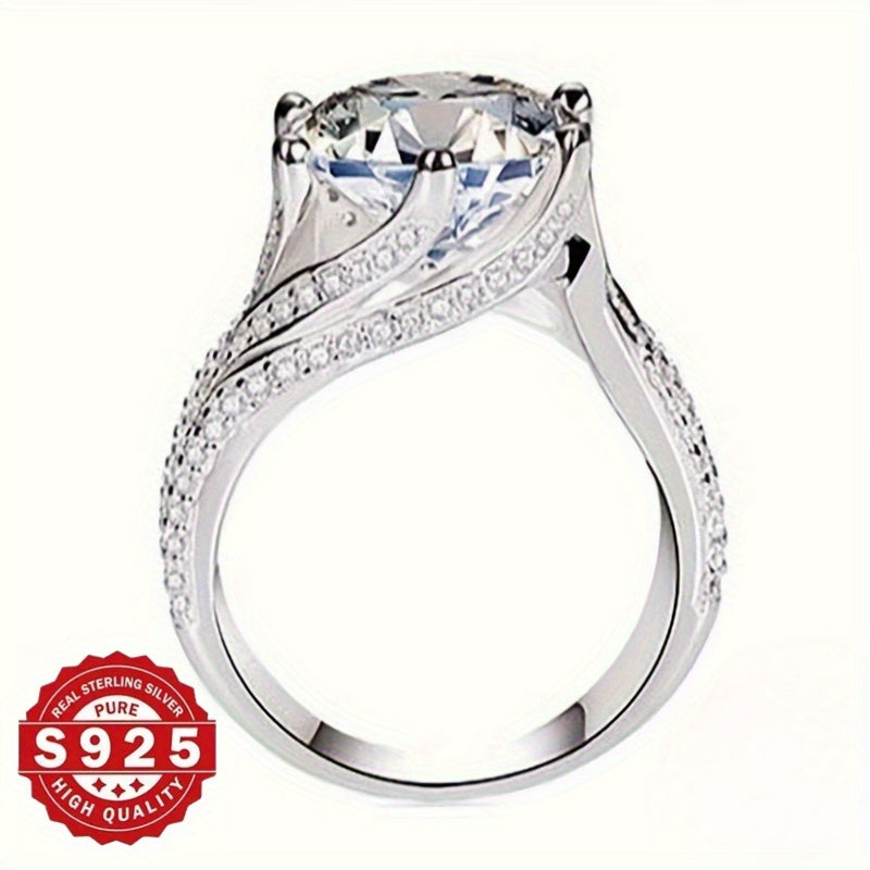 Luxurious 925 Silvery Engagement Ring with Zirconia- Perfect for Weddings, Anniversaries & Valentine's Day Gift