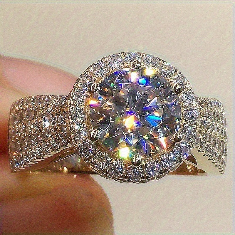 Luxurious Sparkling Engagement Ring for Women, 1 Piece Fashion Alloy with Synthetic Cubic Zirconia, No-Plating Single Ring for Wedding, Anniversary, Valentine's Day, and Birthday Gift Jewelry