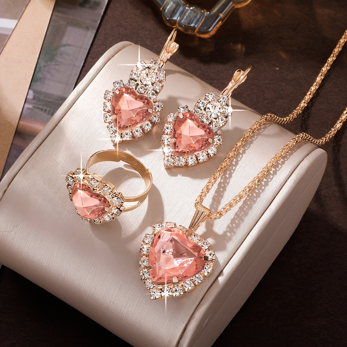 Elegant Jewelry Set for Women, Includes 1 Necklace, 1 Pair of Earrings & 1 Ring, Green & Rhinestone Inlay, Perfect for Daily Party Wear, Chic Gift Idea