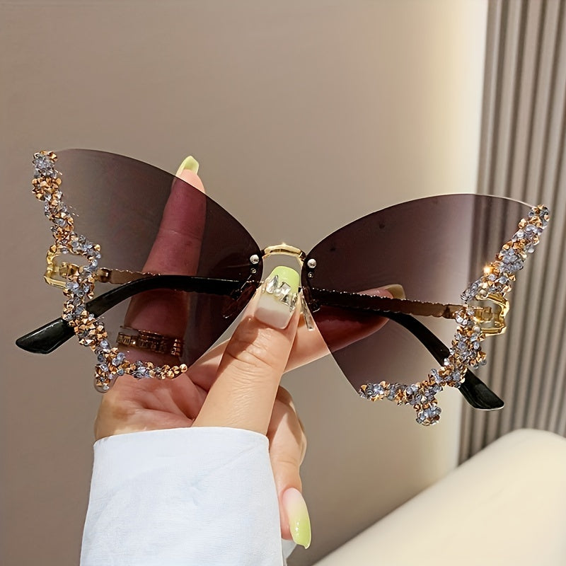 New butterfly-shaped rimless girl fashion glasses ladies exaggerated party party glasses