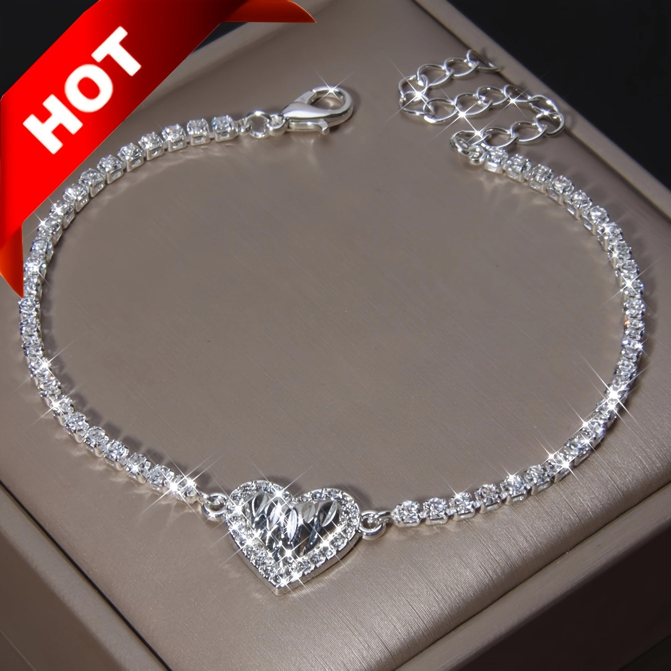 Elegant Silvery-Plated Rhinestone Heart Bracelet - Perfect for Women's Birthdays, Parties & Everyday Glamour