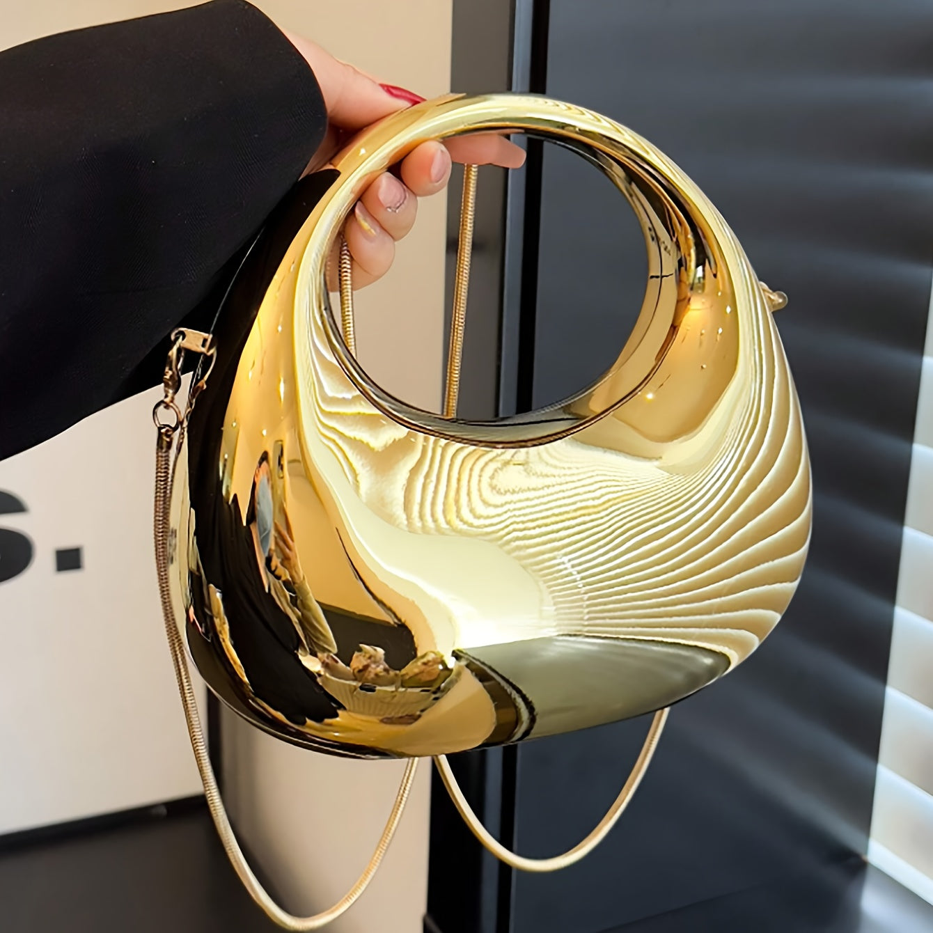 Golden Acrylic Shoulder Bag With Chain Strap