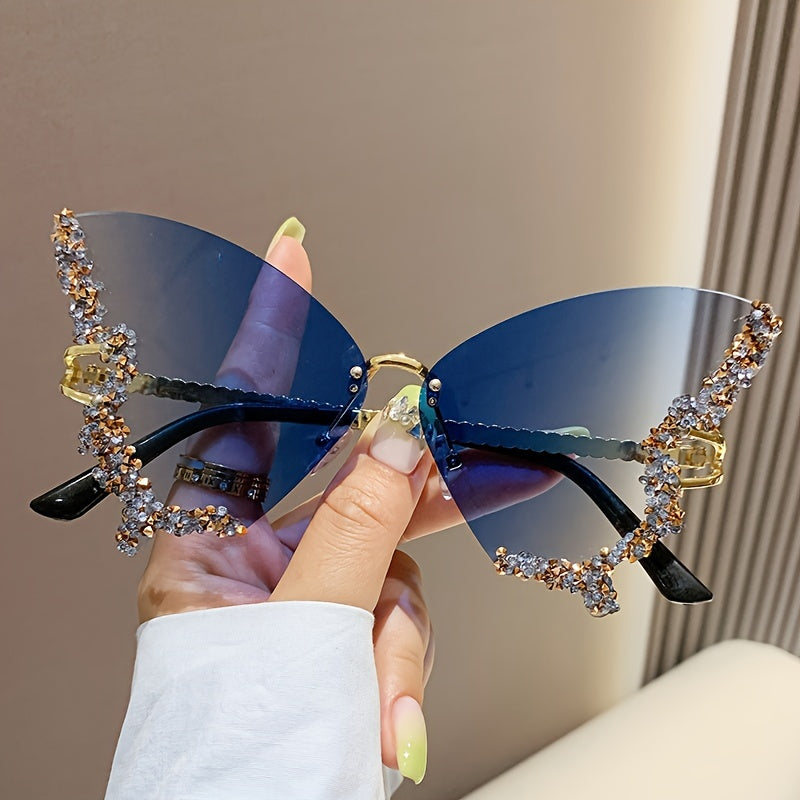 New butterfly-shaped rimless girl fashion glasses ladies exaggerated party party glasses