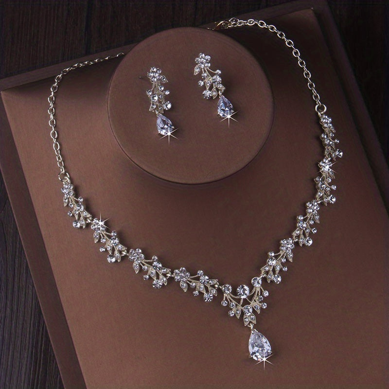 High-End Bridal Wedding Necklace Set, Bridal Jewelry, Accessories for Wedding Dresses, Necklace And Earring Set.