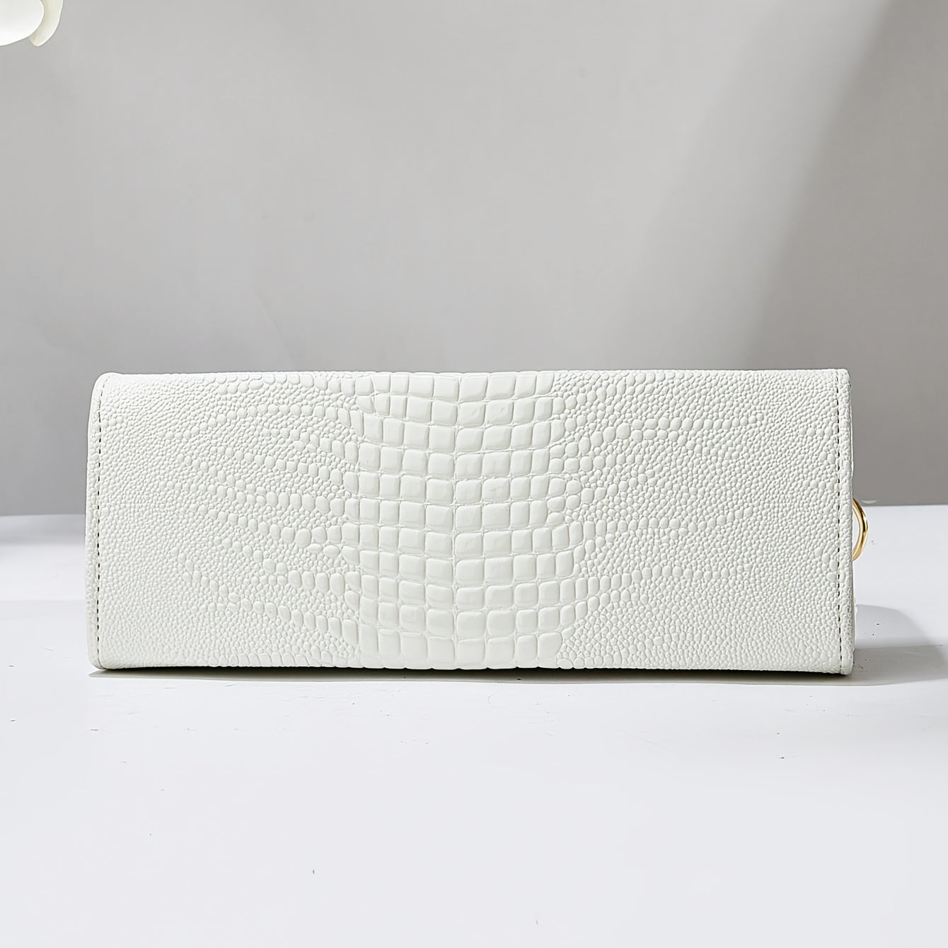 Fashion Crocodile Pattern Solid Color Large Capacity Tote Bag, White Women'S Handbag with Zipper Closure and Polyester Lining