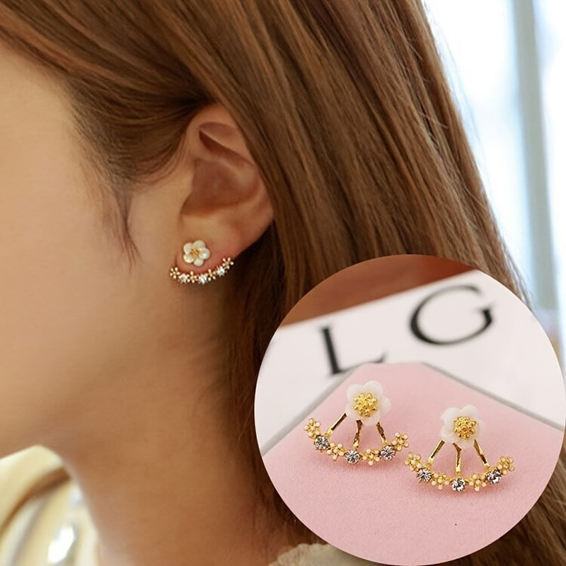 Daisy New Korean Fashion Earrings Flower Back Hanging Studs