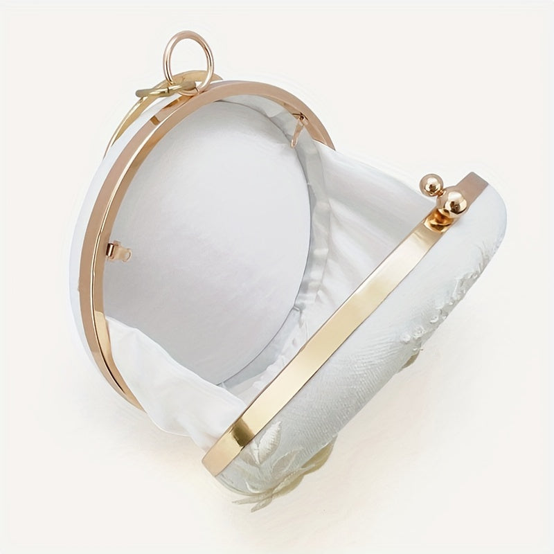 Floral Embroidery Round Evening Bag, Clutch Wedding Purse For Women, Party Banquet Flower Bag Hanfu Accessories