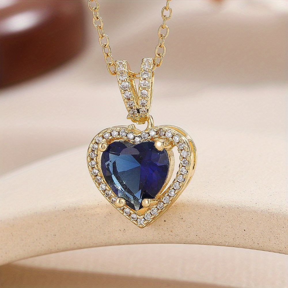 Elegant Stainless Steel Heart-Shaped Pendant Necklace with Cubic Zirconia - Perfect Valentine's Day Gift for Her