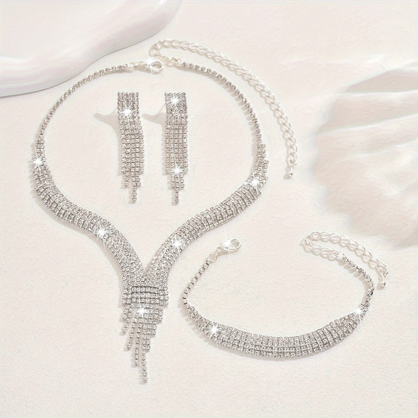 Elegant V-shaped Tassel Necklace, Silver Plated Copper Rhinestone Inlaid, Synthetic Stone, August Birthstone, Daily Party Occasion, Valentine'S Day Gift