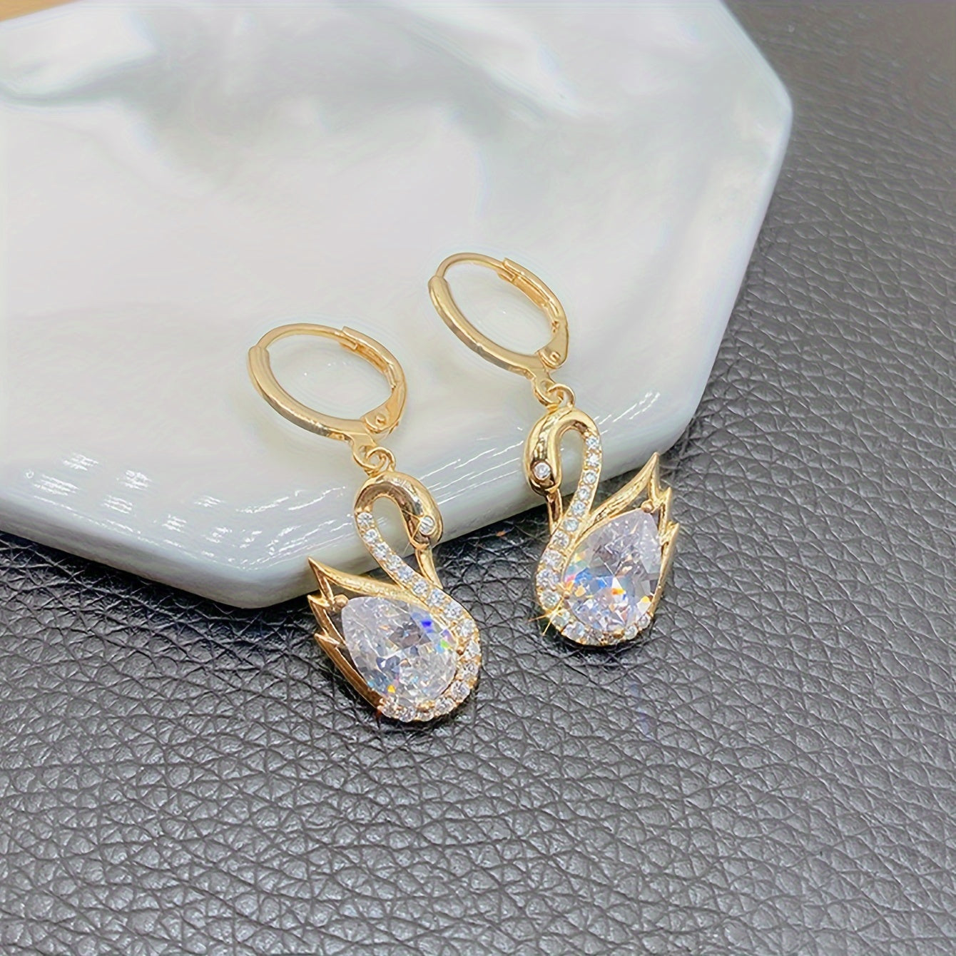 Elegant Swan-Inspired Rhinestone Drop Earrings - Vintage Style, Zinc Alloy with Copper Posts for Women | Perfect for Parties & Everyday Glam