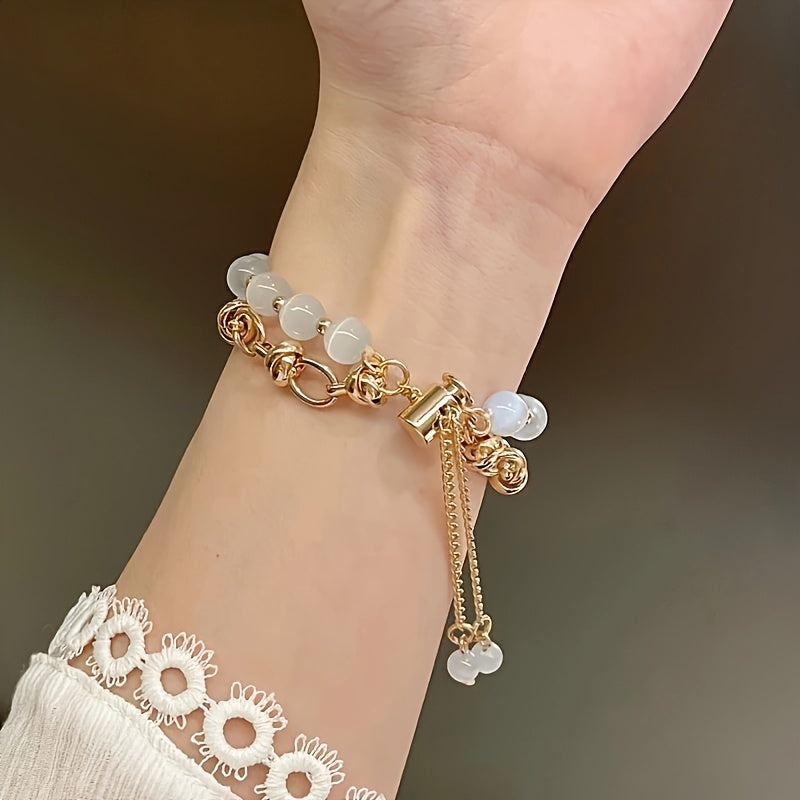 Elegant Women's Cat Eye Stone Bracelet Band Compatible with Apple Watch, Golden-Tone Alloy, Fits 38/40/41mm - Stylish Daily & Party Accessory