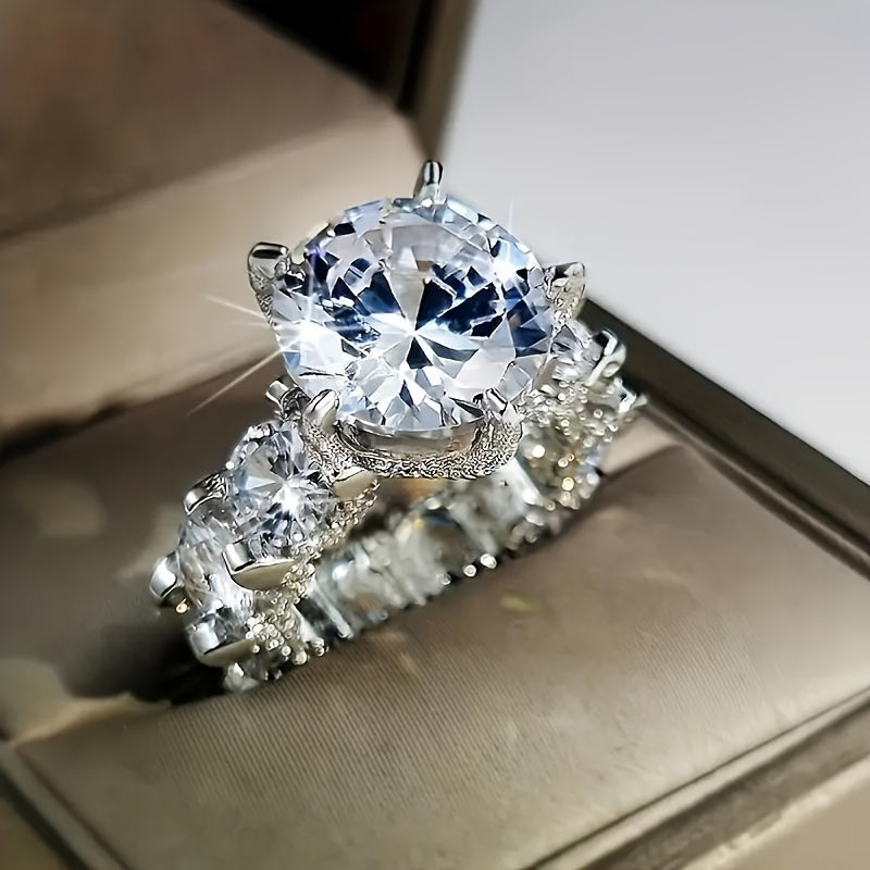 Schicker weißer Zirkonia-Ring für Damen – modisches Band aus Metalllegierung, perfektes Schmuckgeschenk, Größen 5–11