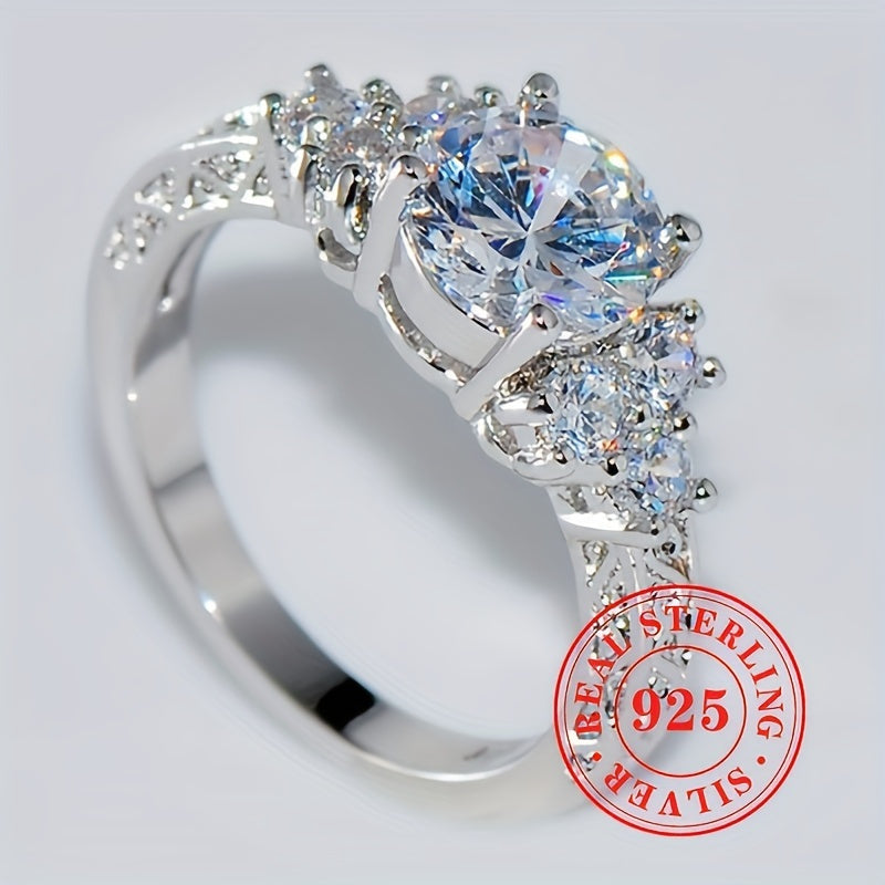 Luxury 925 Sterling Silver Halo Ring, Set with Sparkling Round Cubic Zirconia - The Perfect Engagement and Proposal Gift, April Birthstone, Suitable for Weddings and Parties
