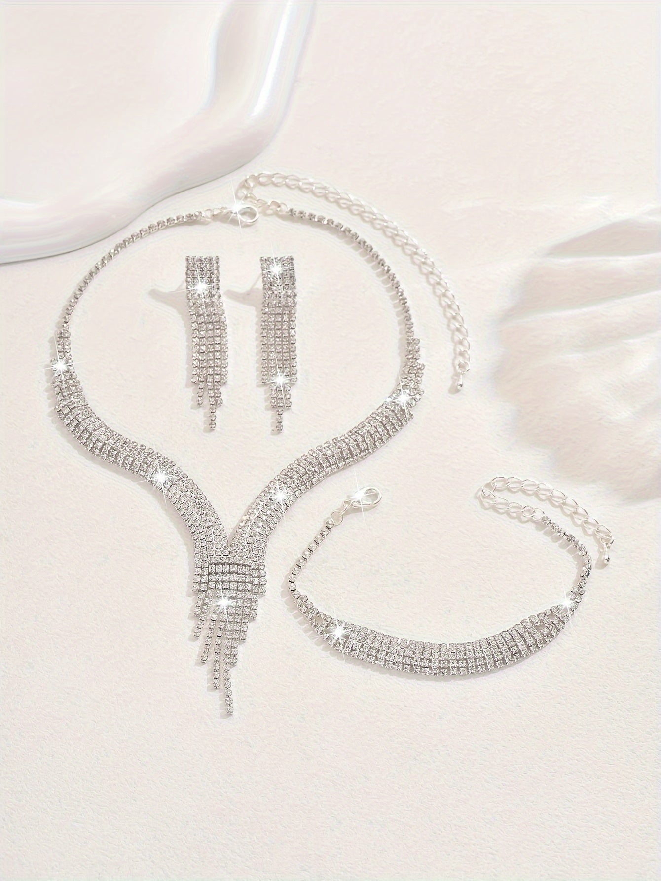 Elegant V-shaped Tassel Necklace, Silver Plated Copper Rhinestone Inlaid, Synthetic Stone, August Birthstone, Daily Party Occasion, Valentine'S Day Gift