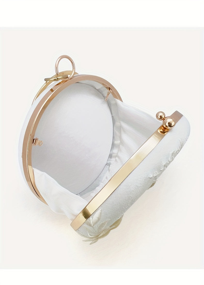 Floral Embroidery Round Evening Bag, Clutch Wedding Purse For Women, Party Banquet Flower Bag Hanfu Accessories