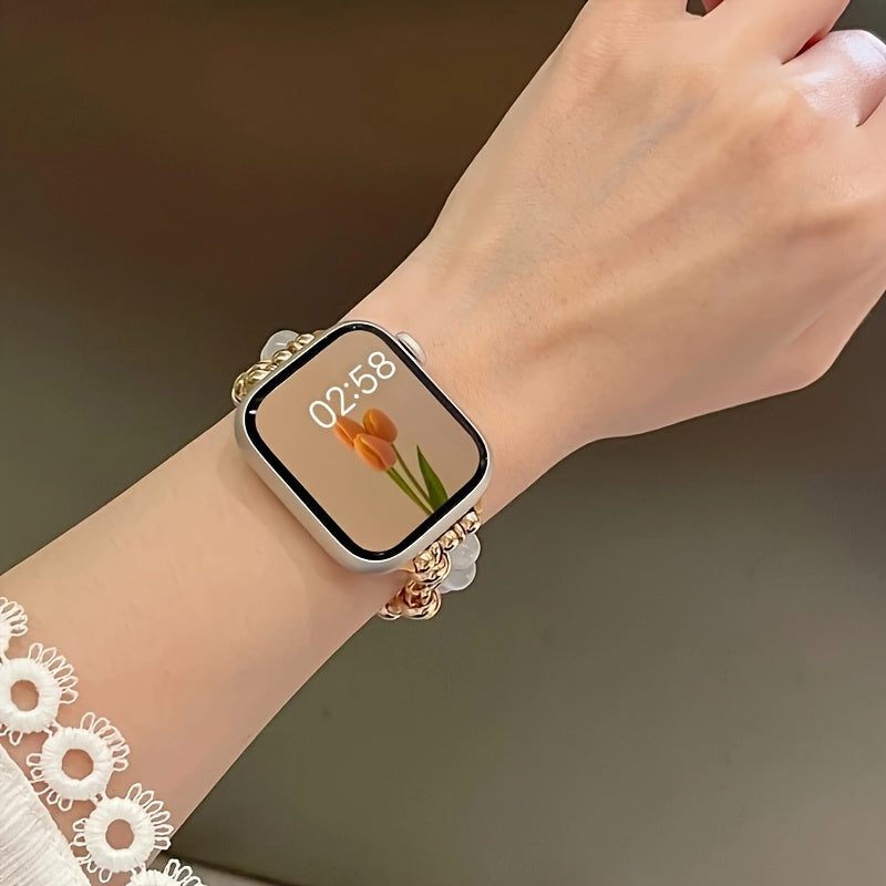 Elegant Women's Cat Eye Stone Bracelet Band Compatible with Apple Watch, Golden-Tone Alloy, Fits 38/40/41mm - Stylish Daily & Party Accessory