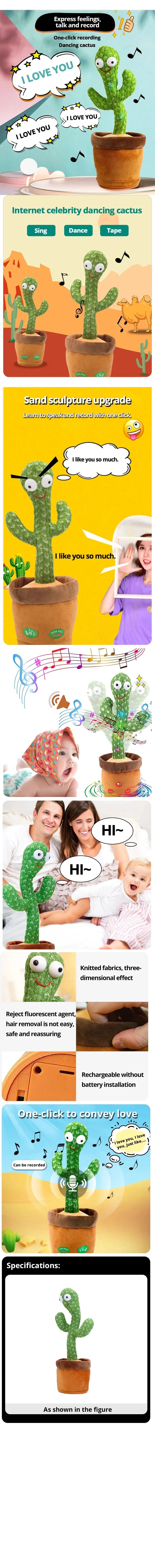 New Dancing Cactus Toys Repeat Talking Songs Wriggle Dancing Sing Toy Talk Plushie Stuffed Toys for Baby Adult Christmas Gifts
