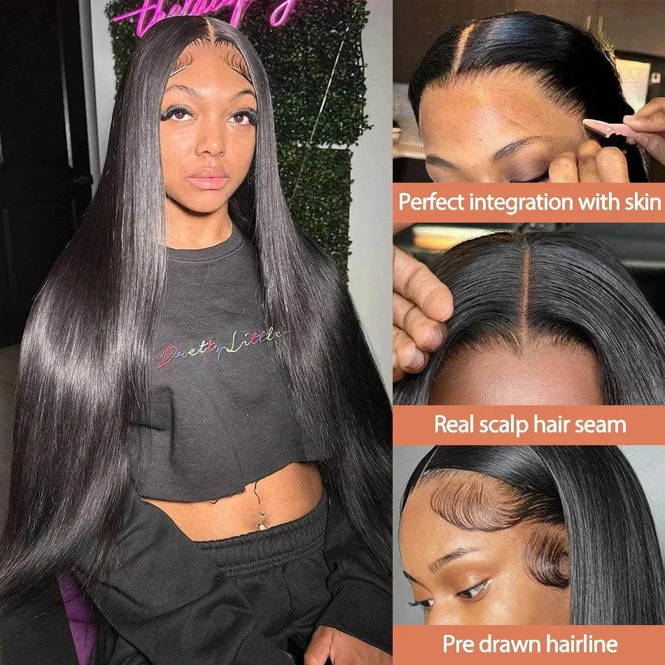 HD 180% Straight 30 32 Inch 13X6 Lace Wigs Human Hair Ready To Wear Lace Front Transparent Lace Frontal Remy Hair Wig For Woman