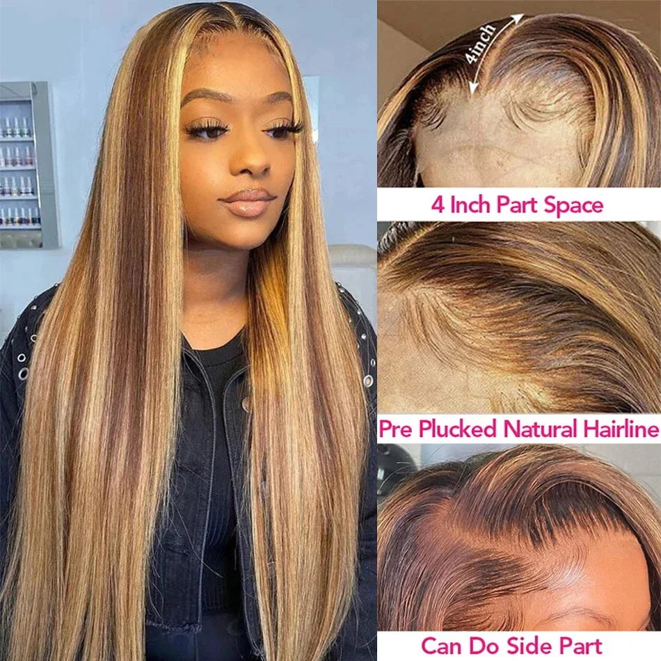Highlight Ombre 13x6 hd lace frontal wig human hair for women 30 inch lace front colored 13x4 straight wigs human hair on sale