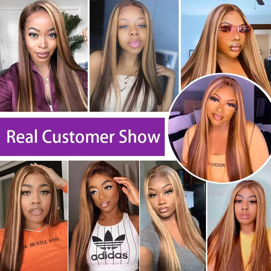 Highlight Ombre 13x6 hd lace frontal wig human hair for women 30 inch lace front colored 13x4 straight wigs human hair on sale
