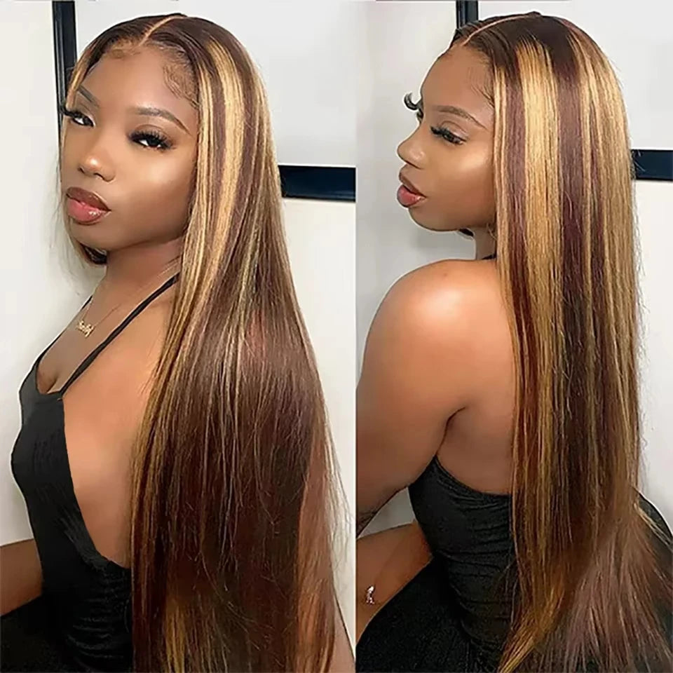 Highlight Ombre 13x6 hd lace frontal wig human hair for women 30 inch lace front colored 13x4 straight wigs human hair on sale