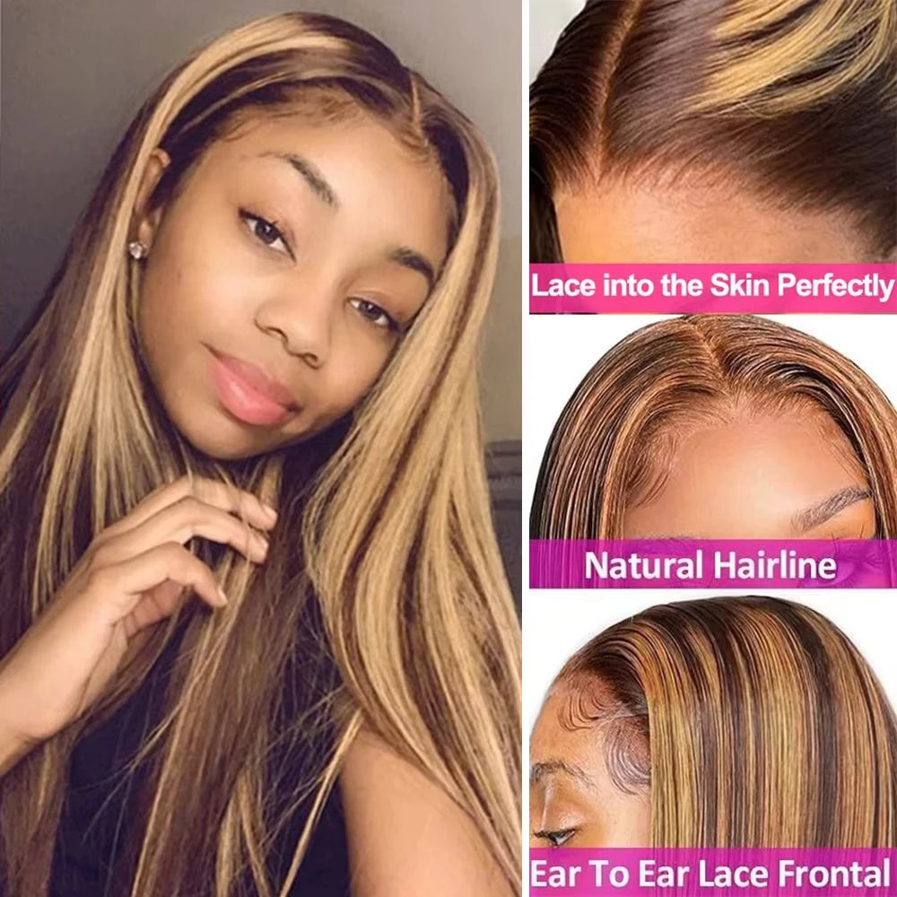 Highlight Ombre 13x6 hd lace frontal wig human hair for women 30 inch lace front colored 13x4 straight wigs human hair on sale