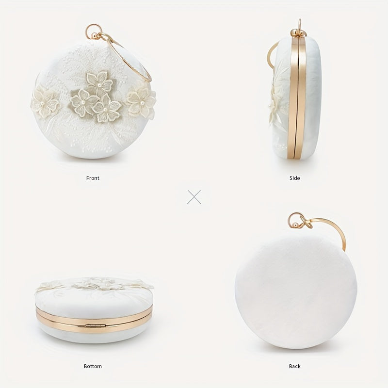 Floral Embroidery Round Evening Bag, Clutch Wedding Purse For Women, Party Banquet Flower Bag Hanfu Accessories