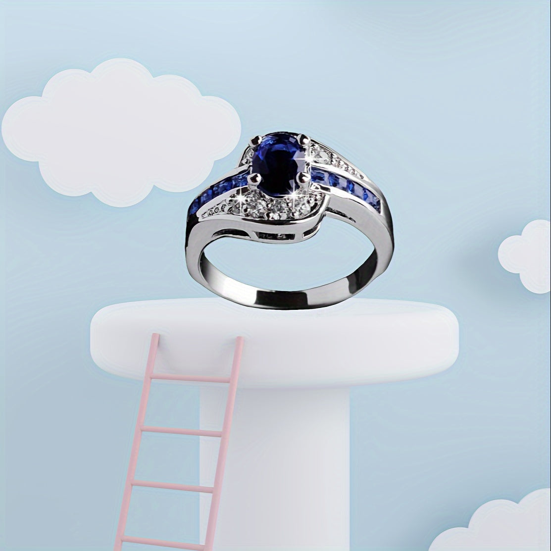 Elegant Blue Zirconia Ring - Chic & Simple Alloy Band with Sparkling Rhinestones, Perfect for Casual Attire or Gifting
