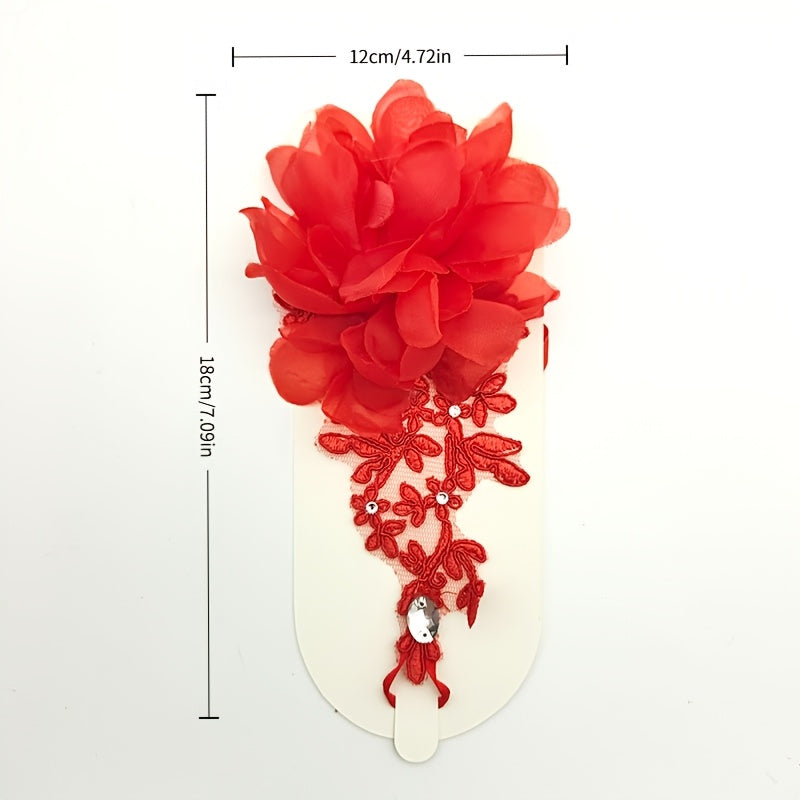 Elegante Brauthandschuhe aus Spitze mit floralem Hohldesign und Schmuckstein-Akzenten, kurzer fingerloser Hakenstil für das Brautkleid – Polyester