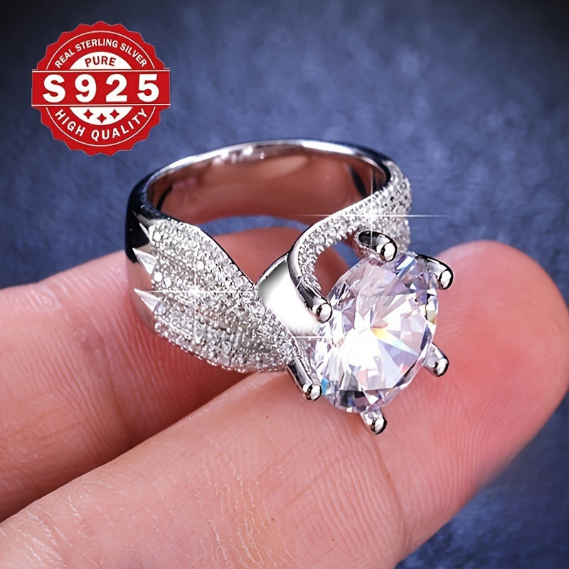Luxurious 925 Silvery Engagement Ring with Zirconia- Perfect for Weddings, Anniversaries & Valentine's Day Gift
