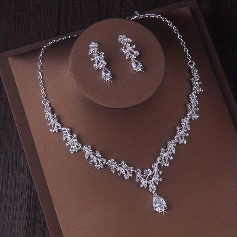 High-End Bridal Wedding Necklace Set, Bridal Jewelry, Accessories for Wedding Dresses, Necklace And Earring Set.