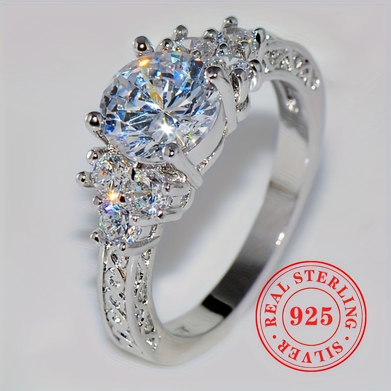 Luxury 925 Sterling Silver Halo Ring, Set with Sparkling Round Cubic Zirconia - The Perfect Engagement and Proposal Gift, April Birthstone, Suitable for Weddings and Parties