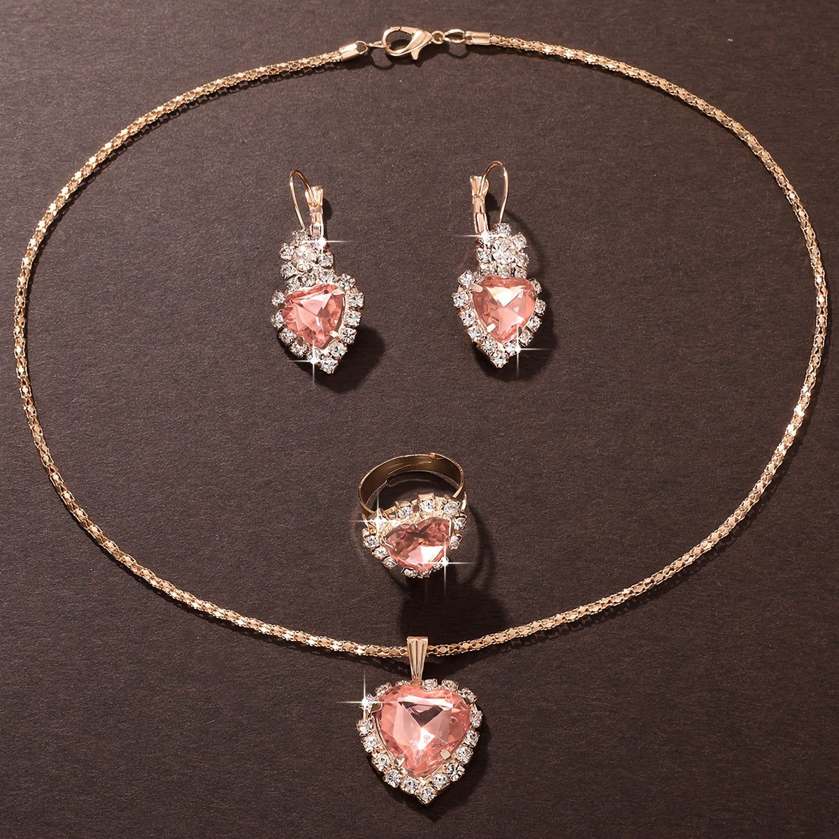 Elegant Jewelry Set for Women, Includes 1 Necklace, 1 Pair of Earrings & 1 Ring, Green & Rhinestone Inlay, Perfect for Daily Party Wear, Chic Gift Idea