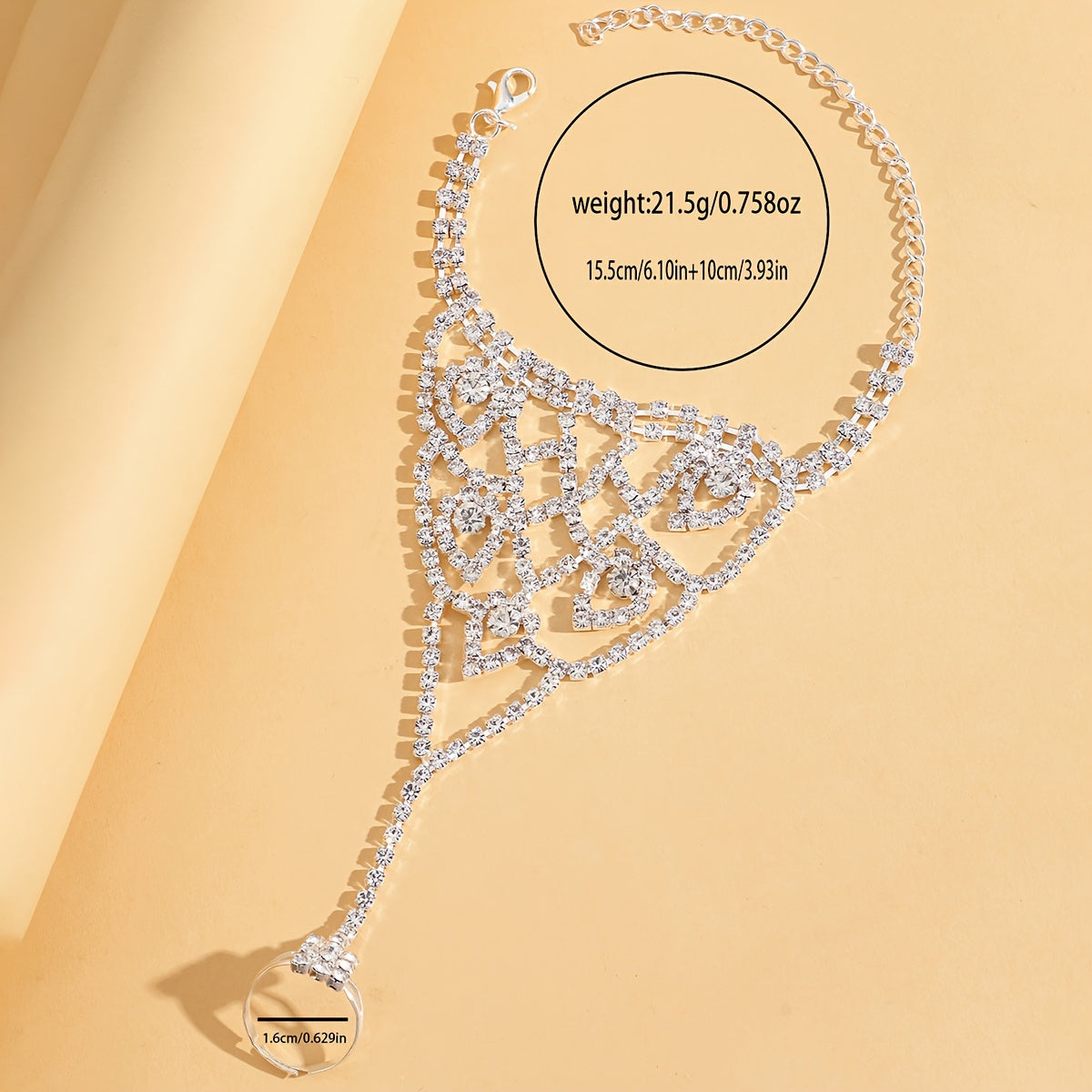 Elegant & Sexy Geometric Mesh Finger Ring Bracelet - Sparkling Rhinestone Embellished, Trendy Copper Hand Jewelry for Women, Ideal for Daily Wear & Parties
