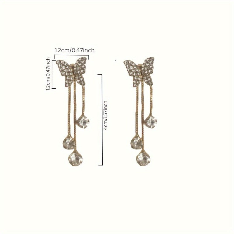 Elegant Butterfly Design Dangle Earrings with Sparkling Zirconia Accents - Golden-Tone Alloy, Perfect for Weddings & Everyday Glamour, Butterfly Earrings