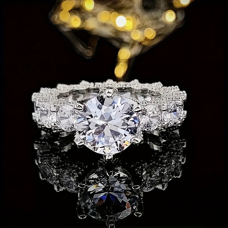 Schicker weißer Zirkonia-Ring für Damen – modisches Band aus Metalllegierung, perfektes Schmuckgeschenk, Größen 5–11