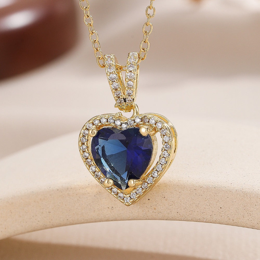 Elegant Stainless Steel Heart-Shaped Pendant Necklace with Cubic Zirconia - Perfect Valentine's Day Gift for Her