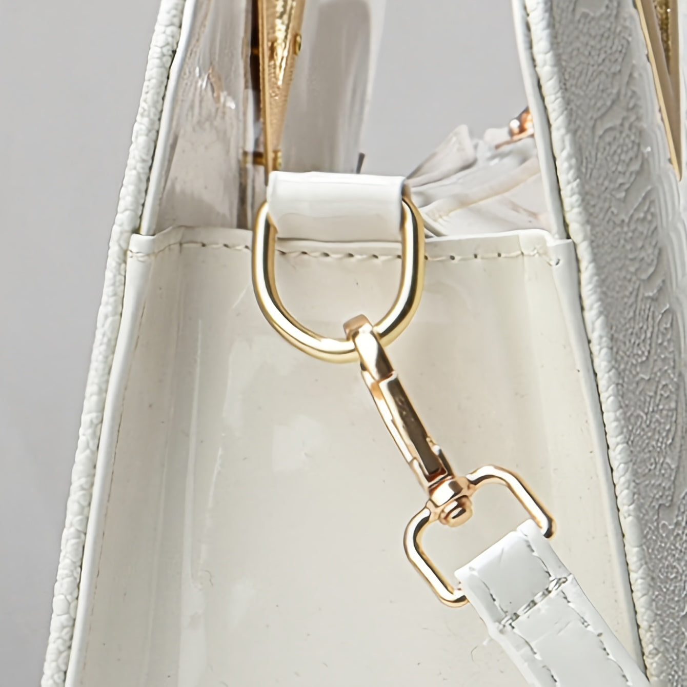 Fashion Crocodile Pattern Solid Color Large Capacity Tote Bag, White Women'S Handbag with Zipper Closure and Polyester Lining
