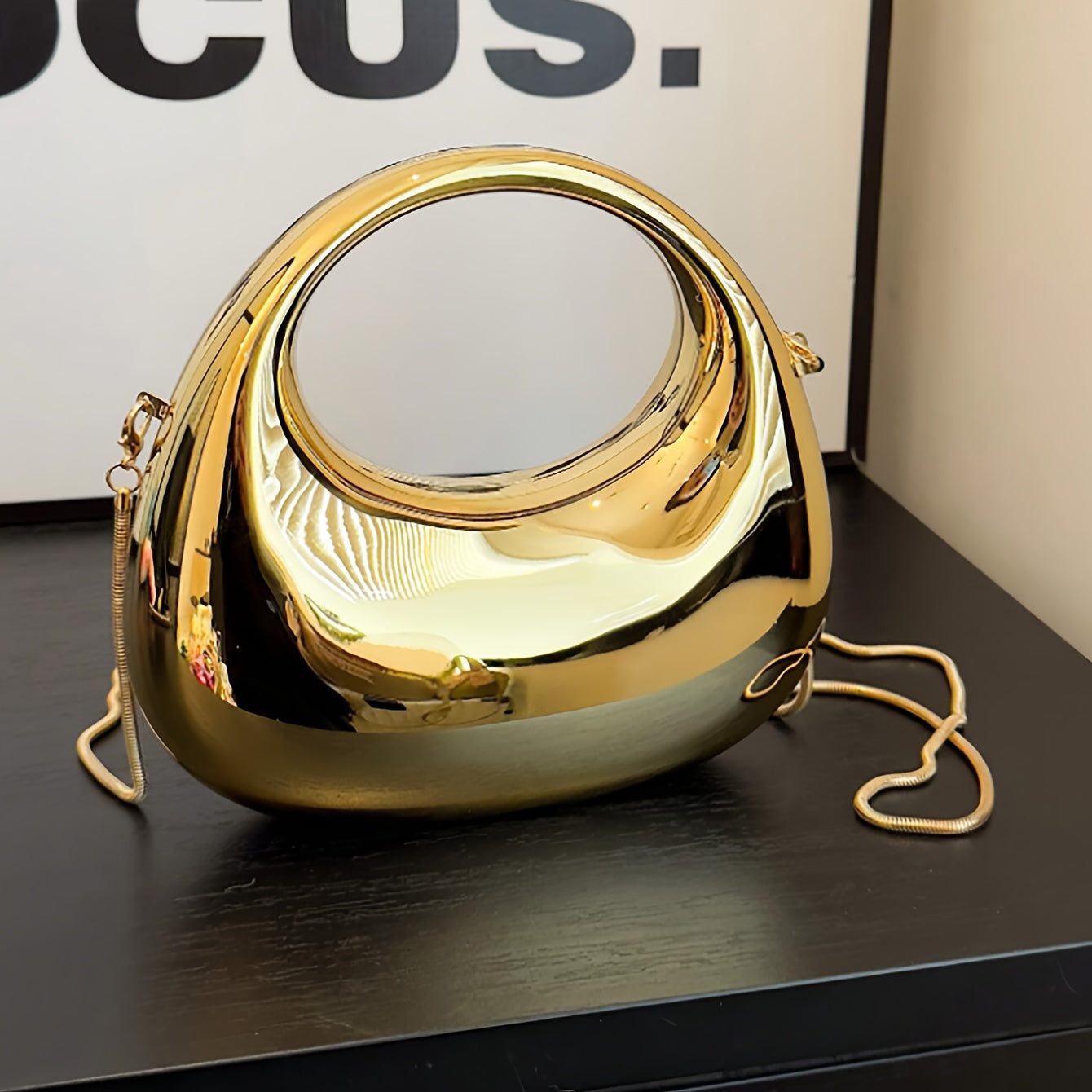 Golden Acrylic Shoulder Bag With Chain Strap