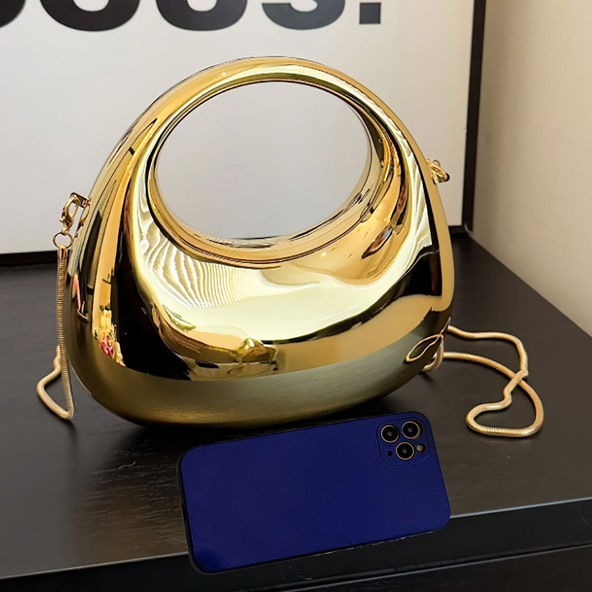Golden Acrylic Shoulder Bag With Chain Strap