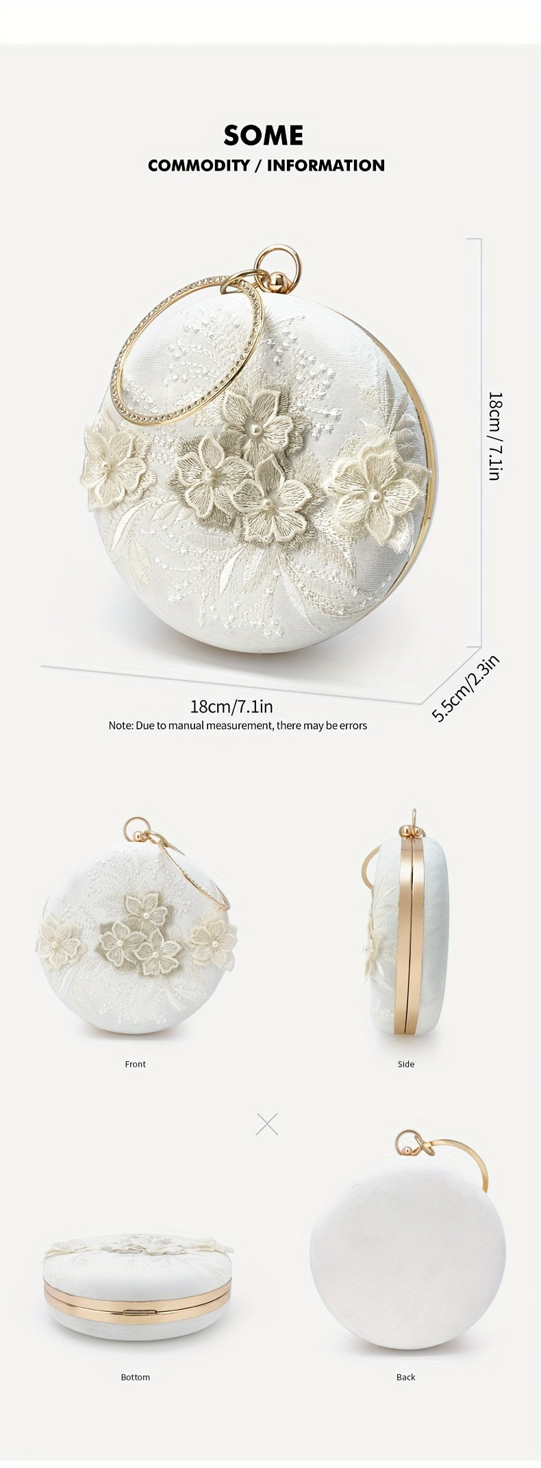 Floral Embroidery Round Evening Bag, Clutch Wedding Purse For Women, Party Banquet Flower Bag Hanfu Accessories